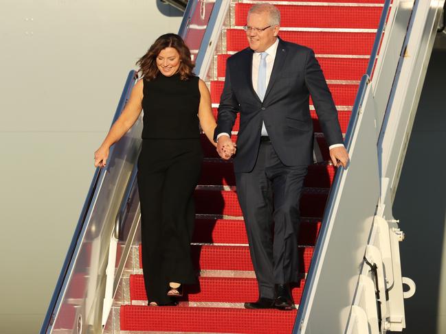 How good is this? Australian Prime Minister Scott Morrison and wife Jenny arrive in Washington, USA ahead of their State dinner with President Trump. Picture: Adam Taylor