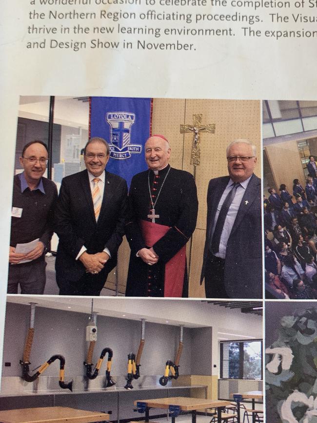 Loyola College was forced to apologise for including photos of principal Joseph Favrin, second from left, in the school magazine. Picture: Supplied