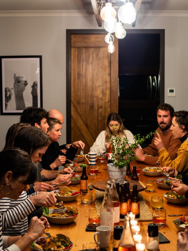 Guests at the Wild Wellness Method Retreat tuck into a healthy dinner at retreat at the The Cove. Picture: Chris Crerar.