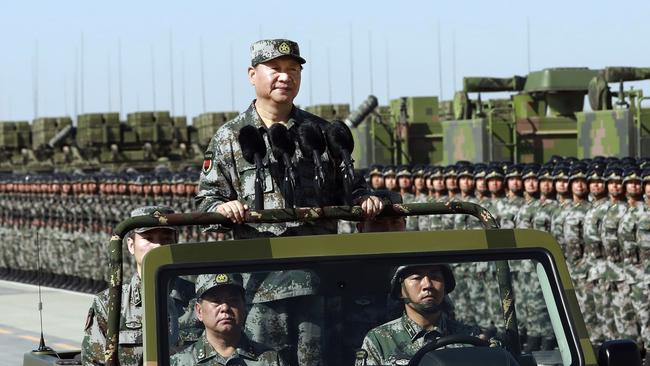 Chinese President Xi Jinping inspects troops during a military parade. Picture: AP