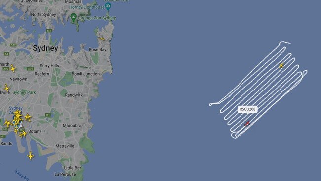 A Toll Rescue helicopter has been deployed around Sydney Heads. Picture: FlightRadar24