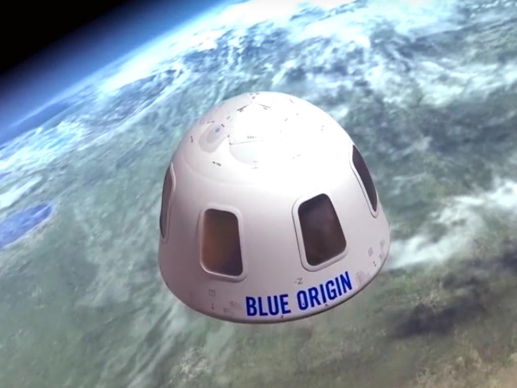 This undated image provided by Blue Origin shows an illustration of the capsule that will be used to take tourist into space. Space tourism companies are employing designs including winged vehicles, vertical rockets with capsules and high-altitude balloons. While developers envision ultimately taking people to orbiting habitats, the moon or beyond, the immediate future involves short flights into or near the lowest reaches of space without going into orbit.(Blue Origin via AP)