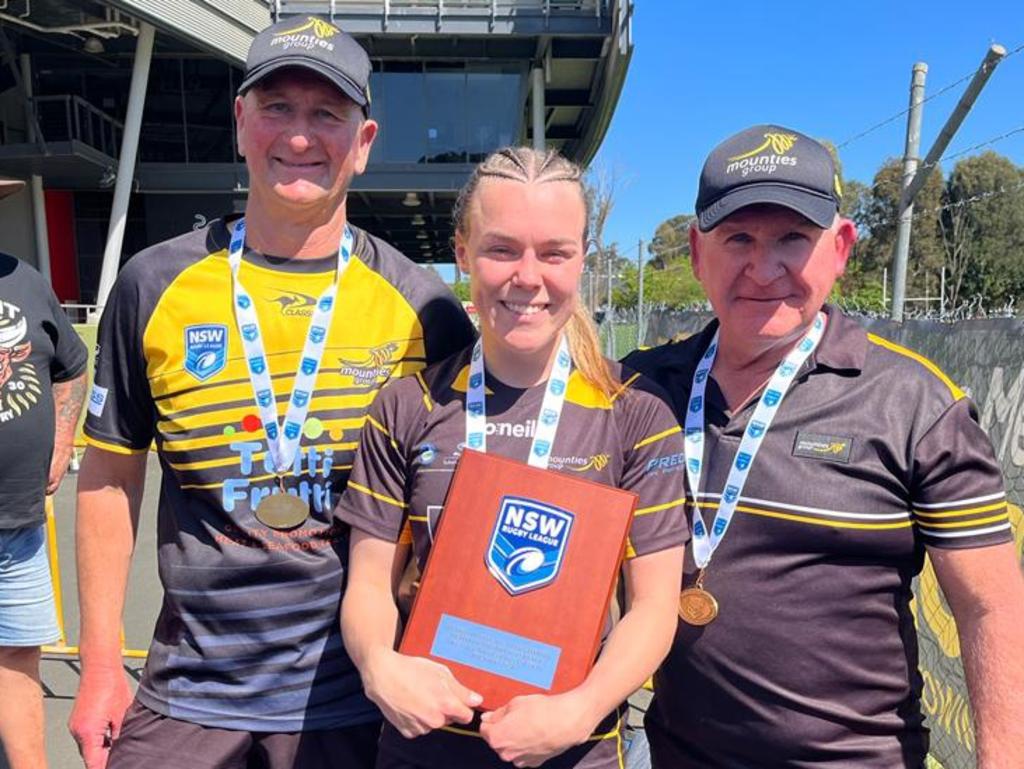 Mounties celebrate their premiership win (from left) Gary Hart, Brooke Wilkins and Mick Daley. Picture: Contributed