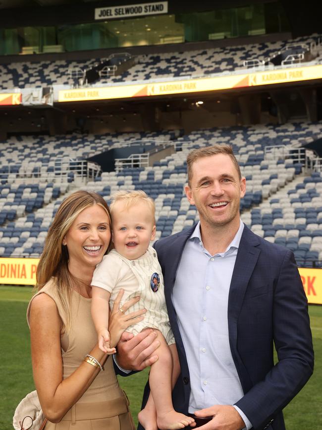 Brit, Joel and Joey Selwood at the Kardinia Park new Joel Selwood stand opening. Picture: Alison Wynd