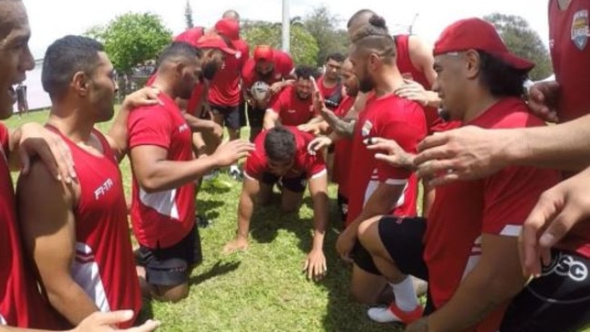 The Tongans muck around in training