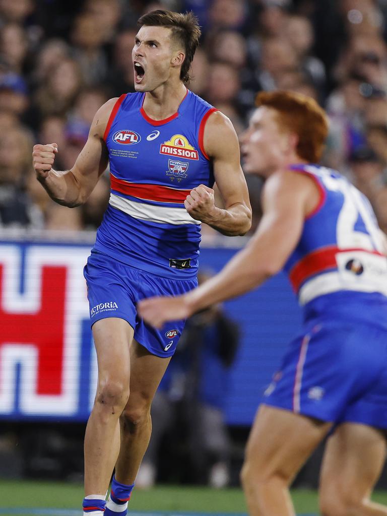 Sam Darcy has a breakout game for the Dogs. Picture: Michael Klein