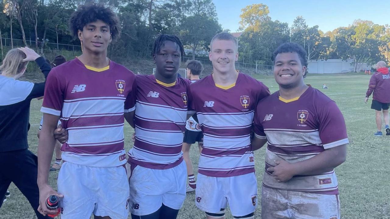 St Peters Springfield boys after their First XV rugby win in round 7.