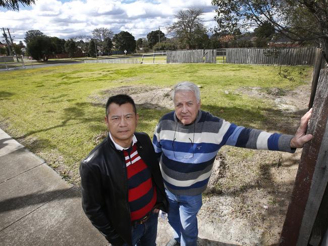 Brighton East residents Mr Wu and Russell McDonald are not happy with the proposal. Picture: David Caird