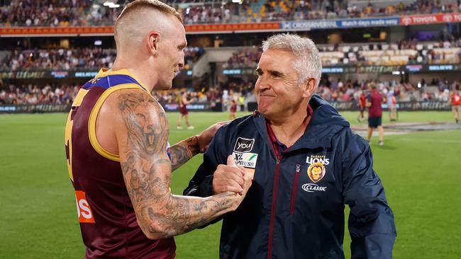 Mitch Robinson and Chris Fagan after the win. Picture: Michael Willson/AFL Photos