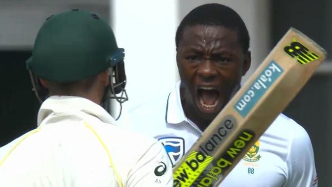 Kagiso Rabada gives Steve Smith a massive send-off, and a nudge.