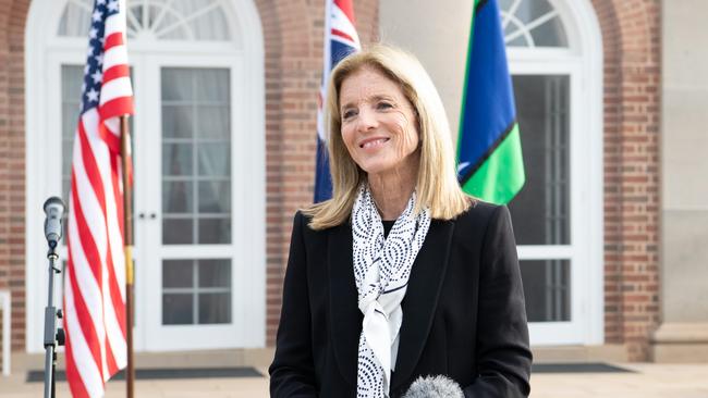 United States ambassador to Australia Caroline Kennedy speaks to the press in Canberra on Monday. Picture: US Embassy Australia