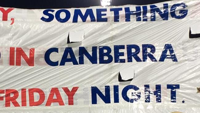 Western Bulldogs' banner for GWS Giants game.