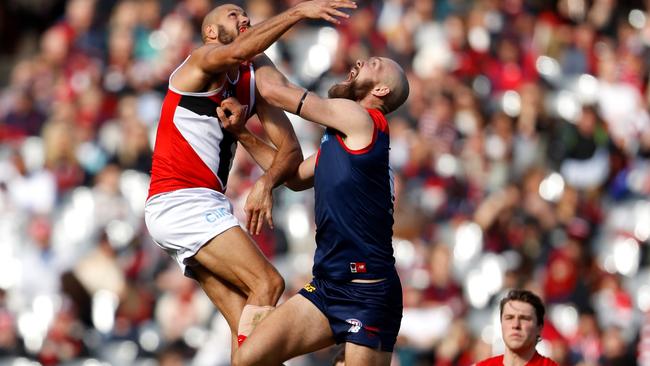 Max Gawn hurt his knee playing against St Kilda last weekend. Picture: Dylan Burns/AFL Photos via Getty Images