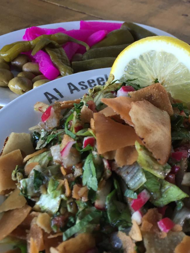 The fattoush salad with pomegranate.