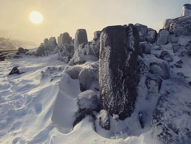 Snow on the top of kunanyi/Mt Wellington. Picture: Cas Garvey