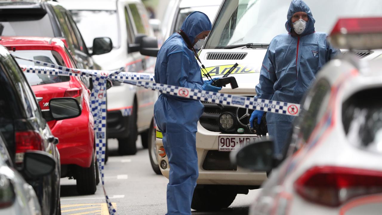 Police at the scene of a shooting in Mary Street in the Brisbane CBD. Pic Peter Wallis