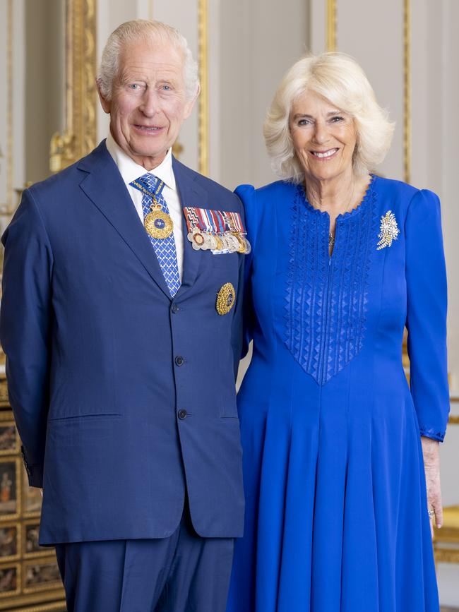 The official Australian portrait of His Majesty King Charles III and Queen Camilla at Buckingham Palace in London. Picture: NewsWire / Supplied by Millie Pilkington, Buckingham Palace