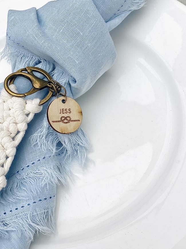 Handmade, personalised key ring at the wedding of Ella and Ryan Muggleton at Waverley Estate.