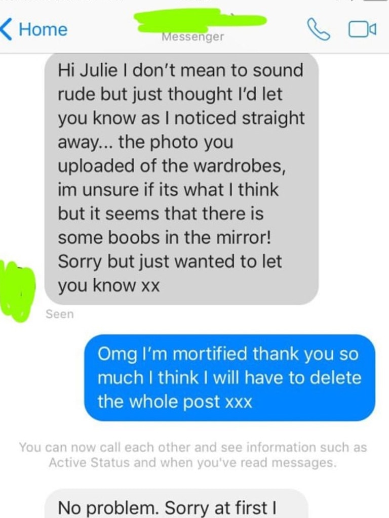In the direct message shared on daughter Sophie’s twitter, Julie was notified of her blunder by a concerned stranger. Picture: twitter @sophieeke_