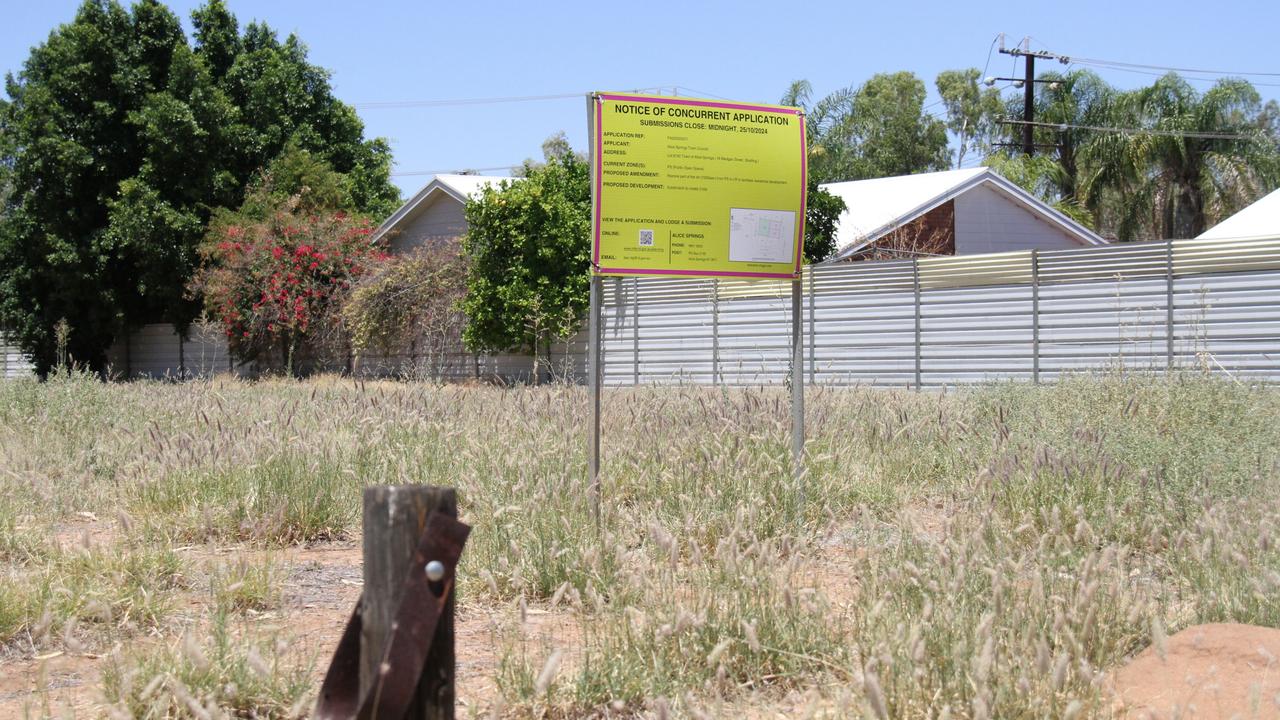 A notice for the proposed rezoning at Madigan Park, Braitling, Alice Springs. Picture: Gera Kazakov