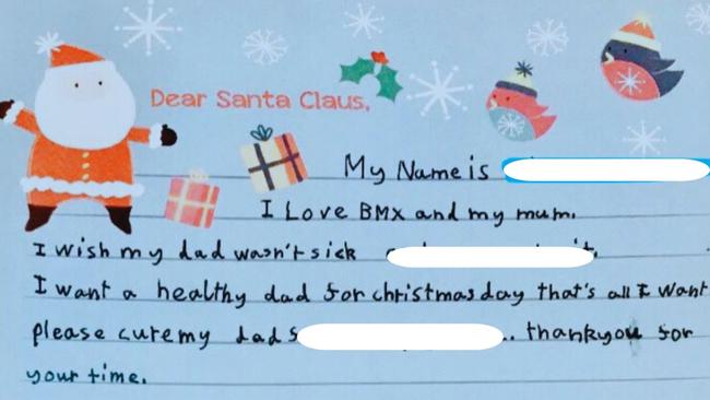 Note to Santa about dad. Image: Supplied