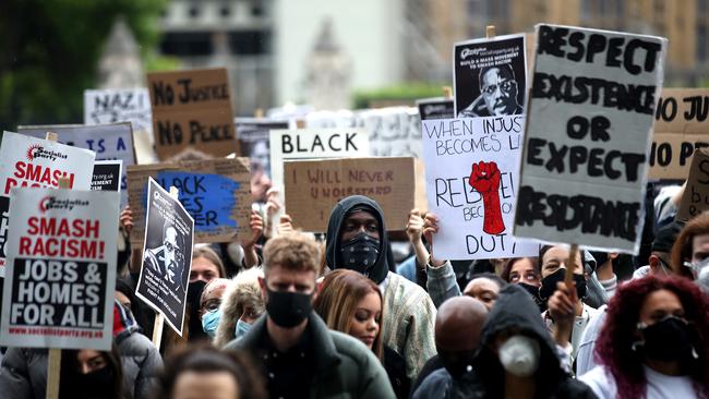 Protesters during a Black Lives Matter rally in London. Picture: Getty Images