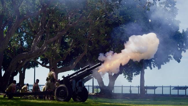 A shot of the re-enactment at the Darwin Day 80th Anniversary Commemorative Service. Picture: Adam Taylor /PMO