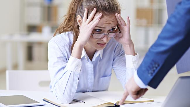 Poor office worker terrified by bossy chief