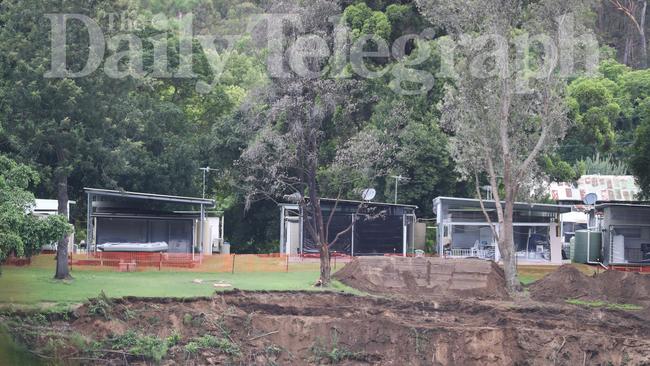 Cabins lined up along the Hawkesbury River at Riviera Ski Park. Picture: John Grainger