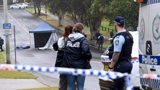 Police in North Parramatta where Mr Javian was found inside a Ford Fiesta alight. Picture: NCA NewsWire / Jeremy Piper