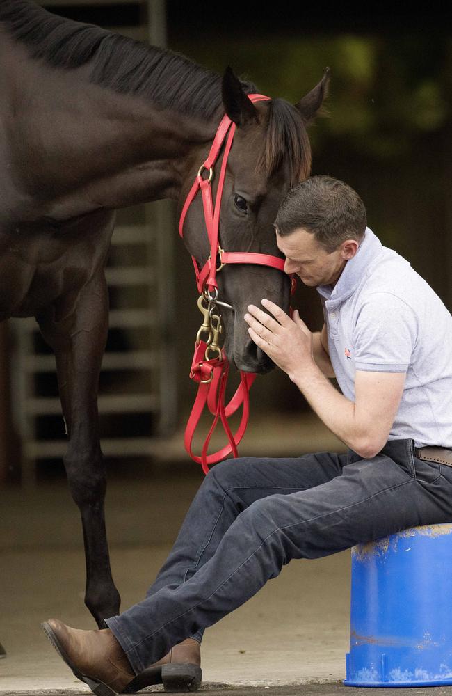 Betty and her trainer after arriving from Tasmania.