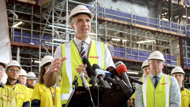 Premier Peter Malinauskas and BAE Systems Australia managing director maritime Craig Lockhart at Osborne Naval Shipyard on Wednesday, responding to naval surface fleet changes. Picture: Dean Martin