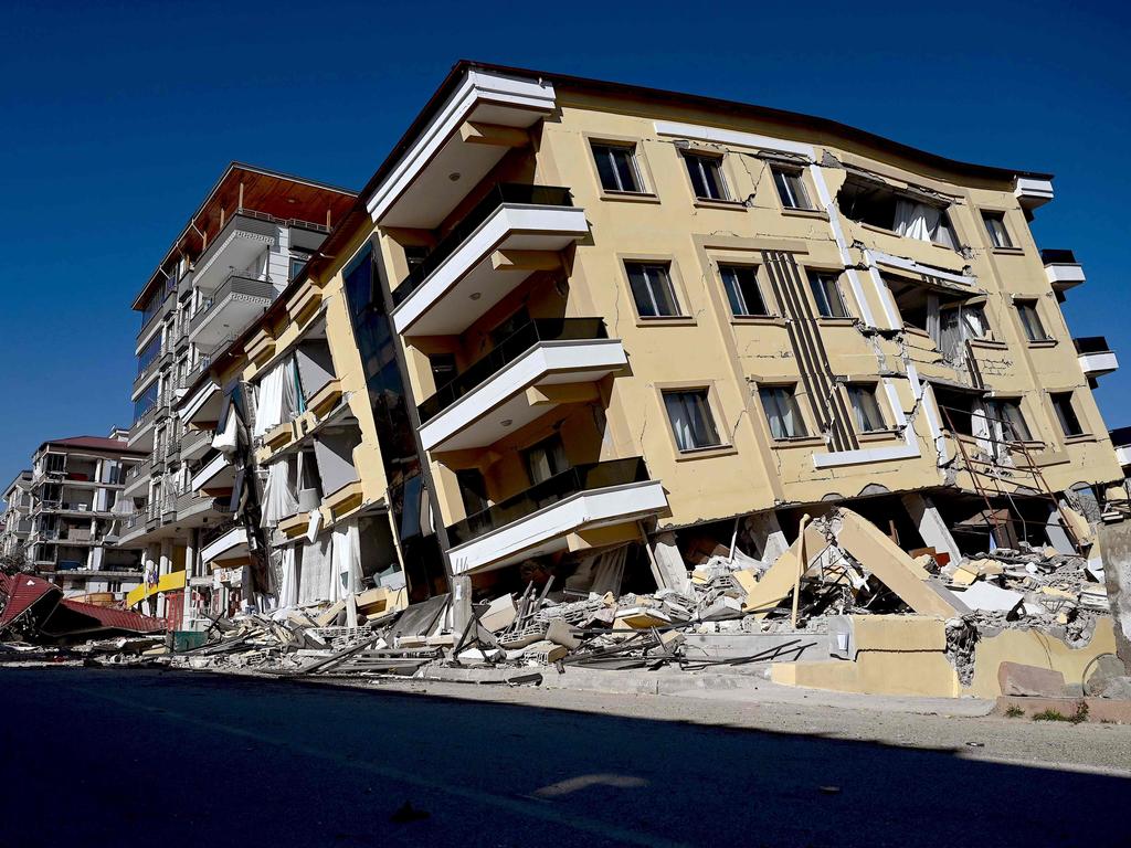 A collapsed building in the Islahiye district of Gaziantep, Turkey. Picture: AFP