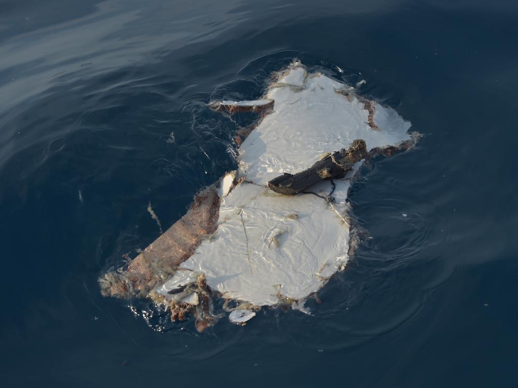 Debris from the ill-fated Lion Air flight JT 610 floats at sea. Picture: AFP