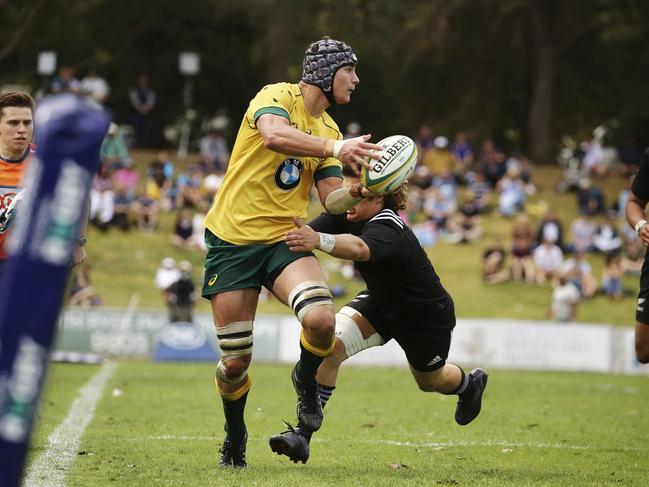 Lachlan Connors in action for the Australian Schoolboys rugby union team against New Zealand in Sydney on October 7, 2017. Photo by ARU Media.