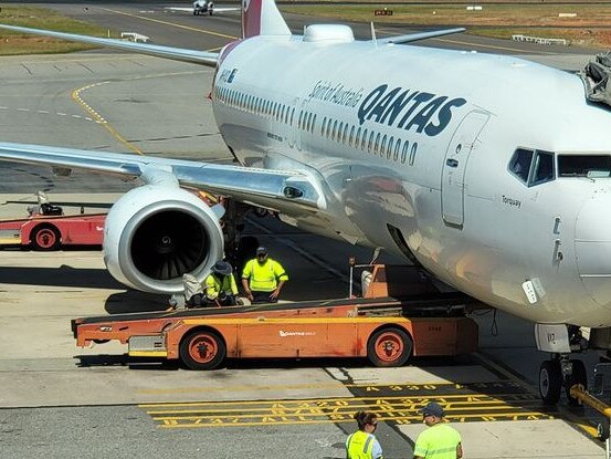 Ground service equipment has hit, damaged and cancelled a QANTAS plane destined for Perth later today. Picture: Supplied.