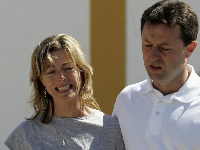 Kate and Gerald McCann talk to the press after attending a church service in Praia da Luz, southern Portugal, in 2007. Picture: Supplied