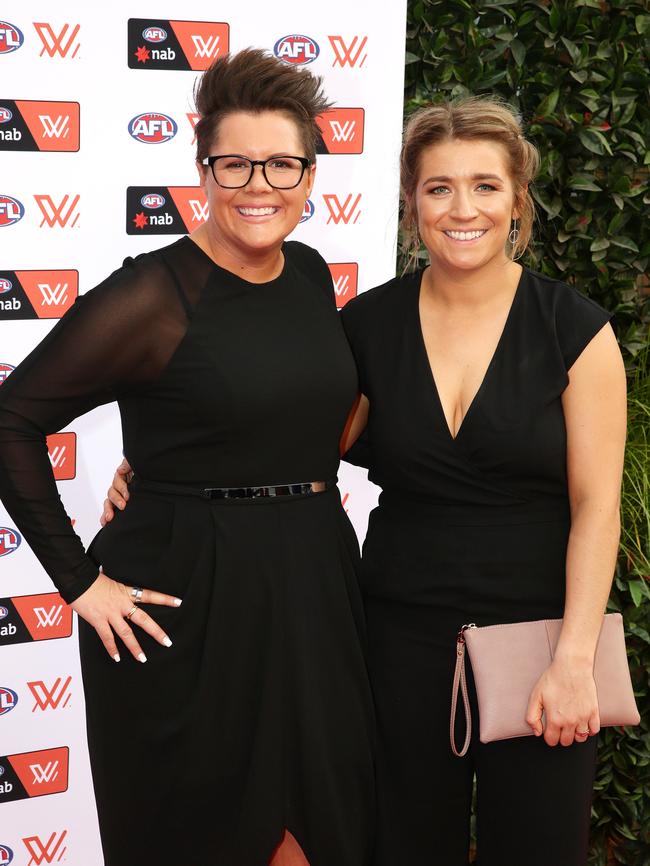 Bec Goddard with Lydia Stevens at the AFLW Awards. Picture: Andrew Tauber