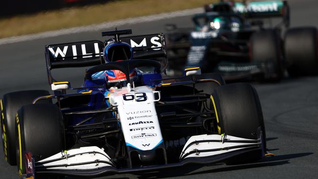 Albon’s seat being warmed by George Russell. Photo by Bryn Lennon/Getty Images