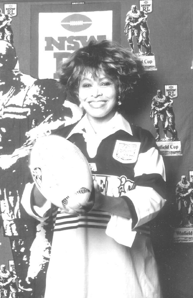 Tina Turner in Sydney for launch of NSW Rugby League Winfield Cup in 1993.