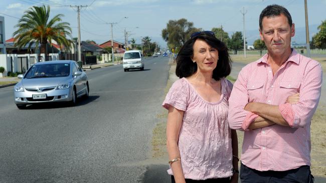 Residents Michele Calnan and Leon Williams who collected a petition complaining about increased traffic on West Beach Rd in 2013.