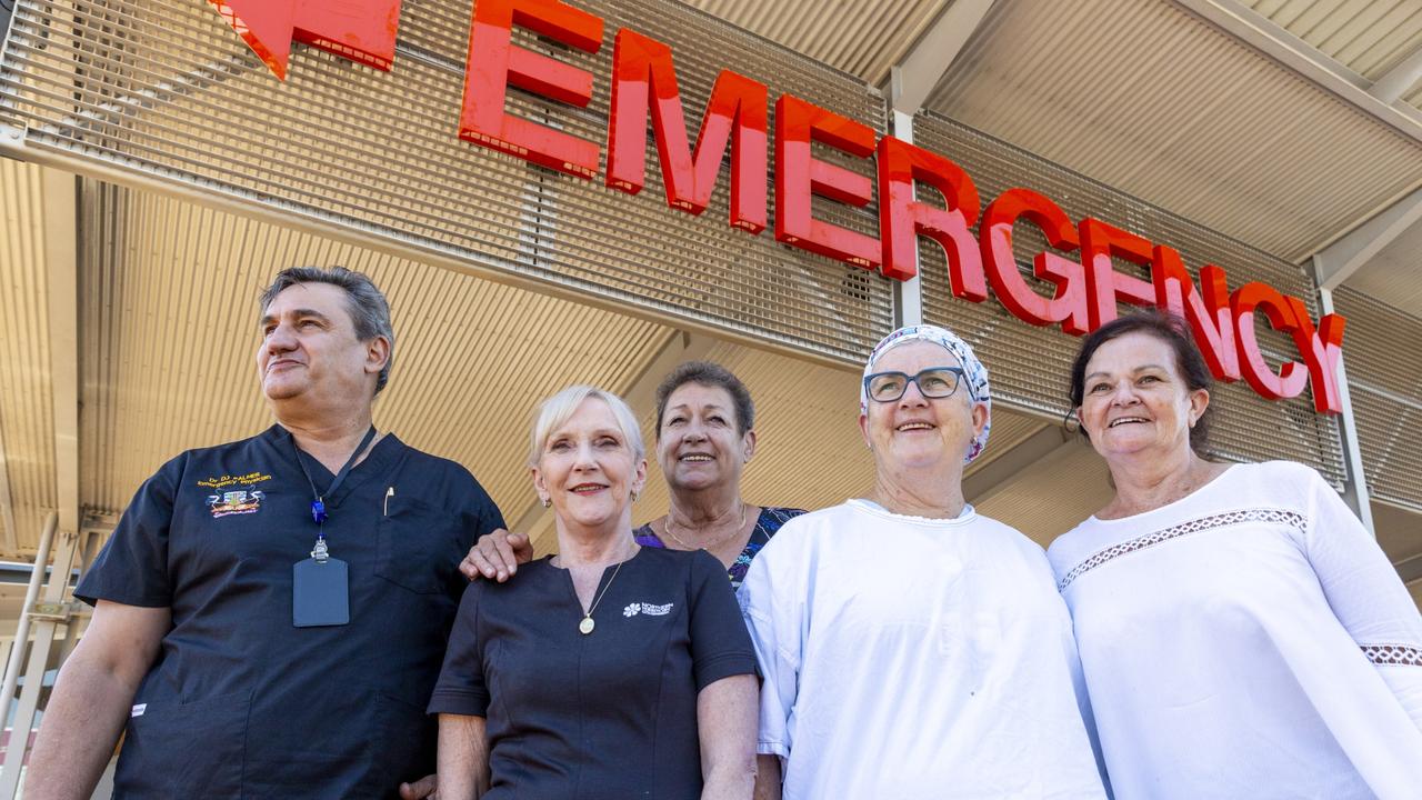 Dr Didier Palmer, Leanne Van Oosterwijck, Maureen Hill, Frances Hearne and Jillian Edgar are still staff at the Royal Darwin Hospital and were part of a group effort to the Bali bombing response. Picture: Floss Adams