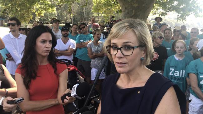 Barrister and former world champion skier Zali Steggall speaks during a press conference in Balgowlah, Sydney, Sunday, January 27, 2019. Steggall announced she will contest Tony Abbott's Sydney seat of Warringah as an independent in the federal election. (AAP Image/Luke Costin) NO ARCHIVING