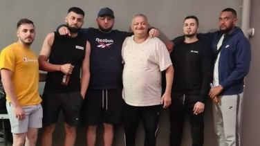 Joe Fraser (far right) with mates including Joe Anjoul (centre, in white T-shirt).