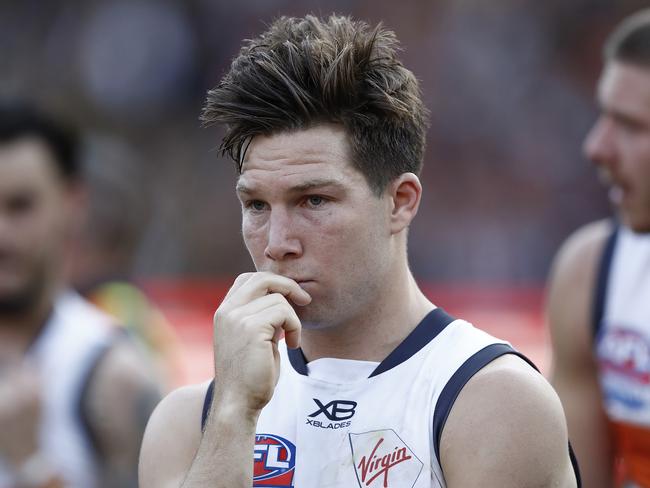 MELBOURNE, AUSTRALIA - SEPTEMBER 28: Toby Greene of the Giants looks dejected after the 2019 AFL Grand Final match between the Richmond Tigers and the Greater Western Sydney Giants at Melbourne Cricket Ground on September 28, 2019 in Melbourne, Australia. (Photo by Ryan Pierse/AFL Media/via Getty Images )