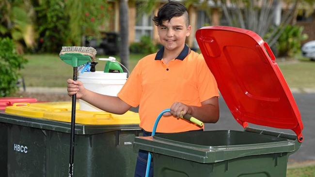 GO-GETTER: At just 12 years old, Ryder Wortley has started his own bin cleaning business. Picture: Alistair Brightman