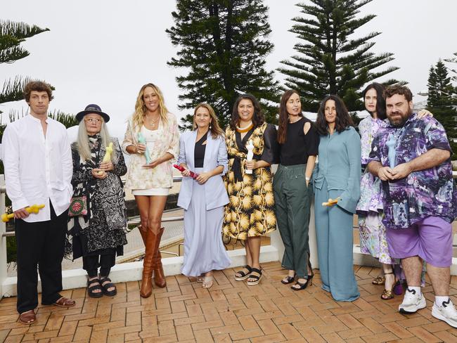 The winners of the 2021 Australian Fashion Laureate: Richard Jarman of Commas, Linda Jackson, Spell, Lauren Shaw, Grace Lillian Lee (centre), Bassike and Romance Was Born. Picture: Myles Kalus