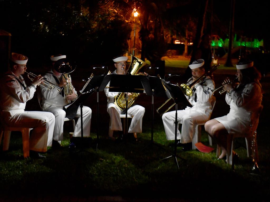 Dawn Service at Anzac Park for 83rd commemoration of Battle of Coral Sea. Members of the US Seventh Fleet Band. Picture: Evan Morgan