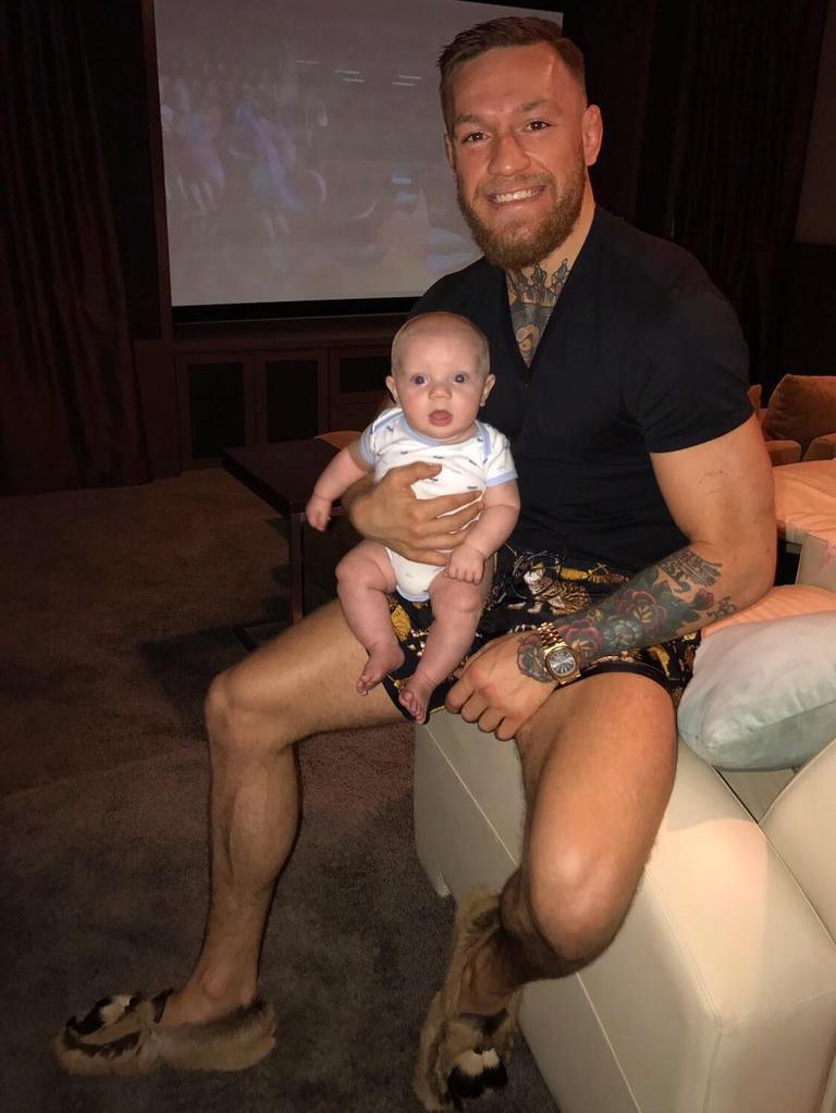 Away from the ring - or cage - McGregor welcomed the first of his four children, son Conor Jr, in the lead-up to the fight. Picture: Instagram