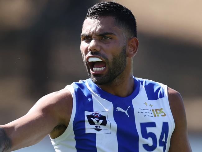 MELBOURNE . 11/03/2023.  VFL. North Melbourne vs Western Bulldogs at Arden Street Oval.  Tarryn Thomas of the Kangaroos during todays VFL hitout   . Pic: Michael Klein